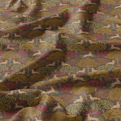 100% linen Deer prints fabric for Curtain Upholstery Cushion - Autumn trees print fabric for dress making sewing