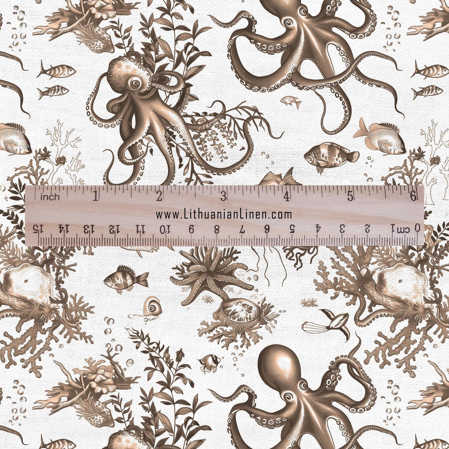 100% LINEN Fabric octopus linen -brown white floral fabric for upholstery home decor dress making 306B