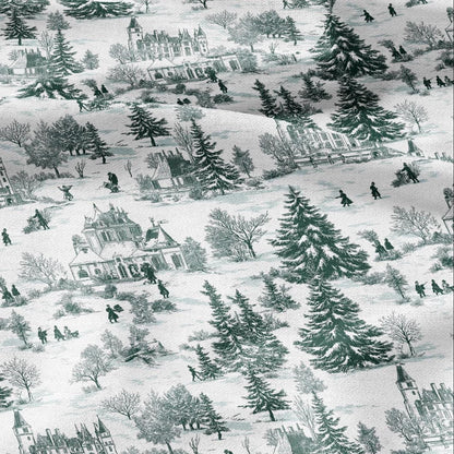 100% LINEN Fabric Winter Castle - toile de jouy green white print linen heavy for upholstery home decor - medium for dress making 2813