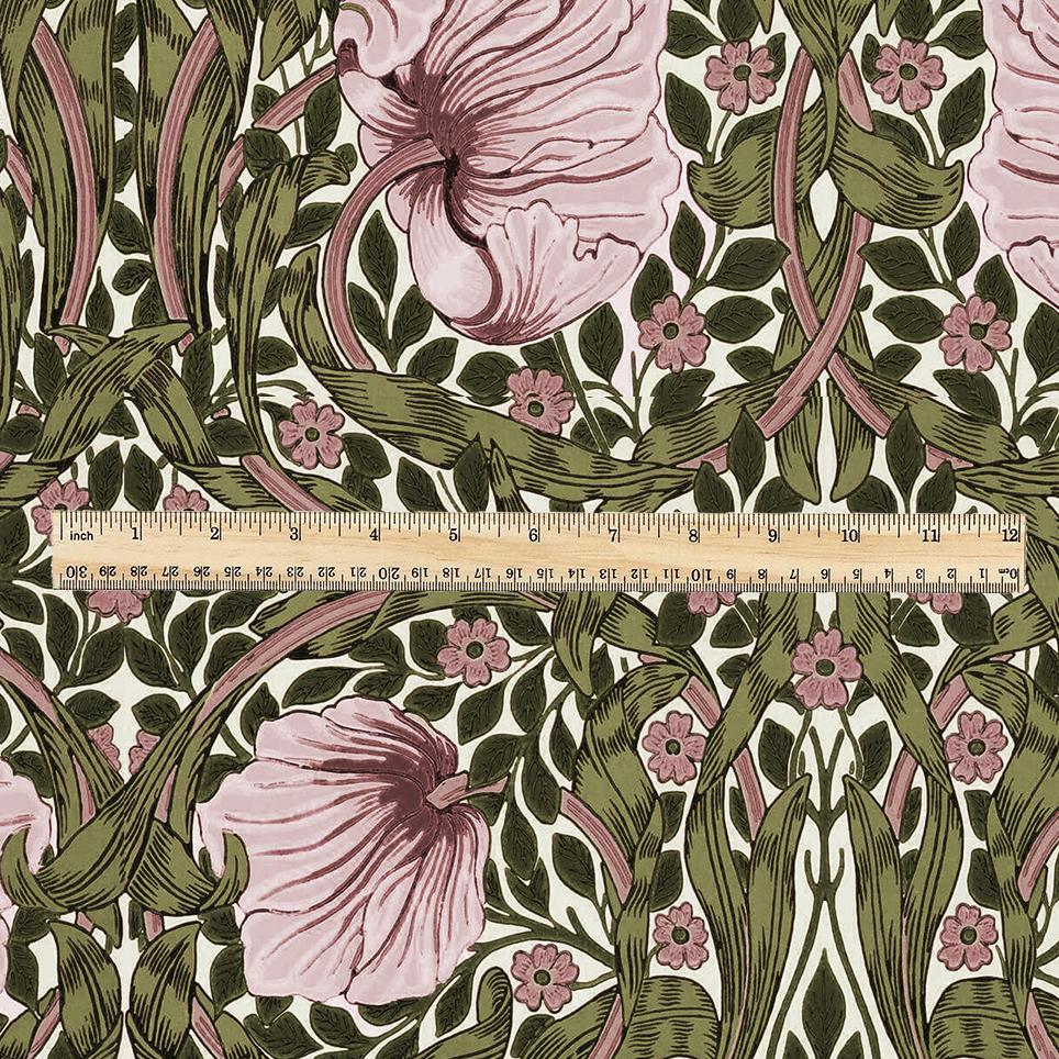100% LINEN fabric - William Morris Pimpernel green pink - British Victorian flax - sewing upholstery home decor or clothing 3855