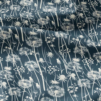 100% linen Dandelion teal prints fabric for Curtain Upholstery Cushion - Art deco flower print fabric for dress making sewing