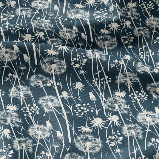 100% linen Dandelion teal prints fabric for Curtain Upholstery Cushion - Art deco flower print fabric for dress making sewing