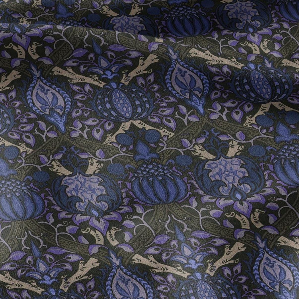 100% LINEN Fabric William Morris Granada - British linen floral upholstery home textile Victorian fabrics dark blue 3229