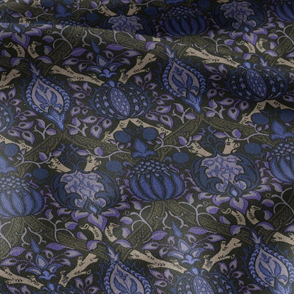 100% LINEN Fabric William Morris Granada - British linen floral upholstery home textile Victorian fabrics dark blue 3229