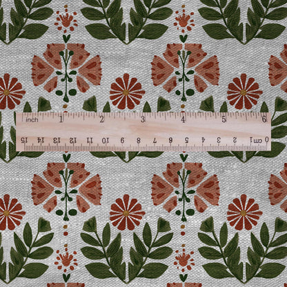 100% LINEN Fabric block print Naive flower - oatmeal natur linen fabric with floral print - heavy for upholstery home decor clothing 3101