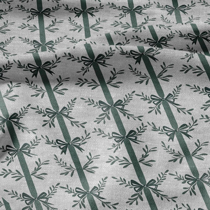 100% LINEN Fabric stripe bow holidays block print on oatmeal linen - French linen floral upholstery 2129