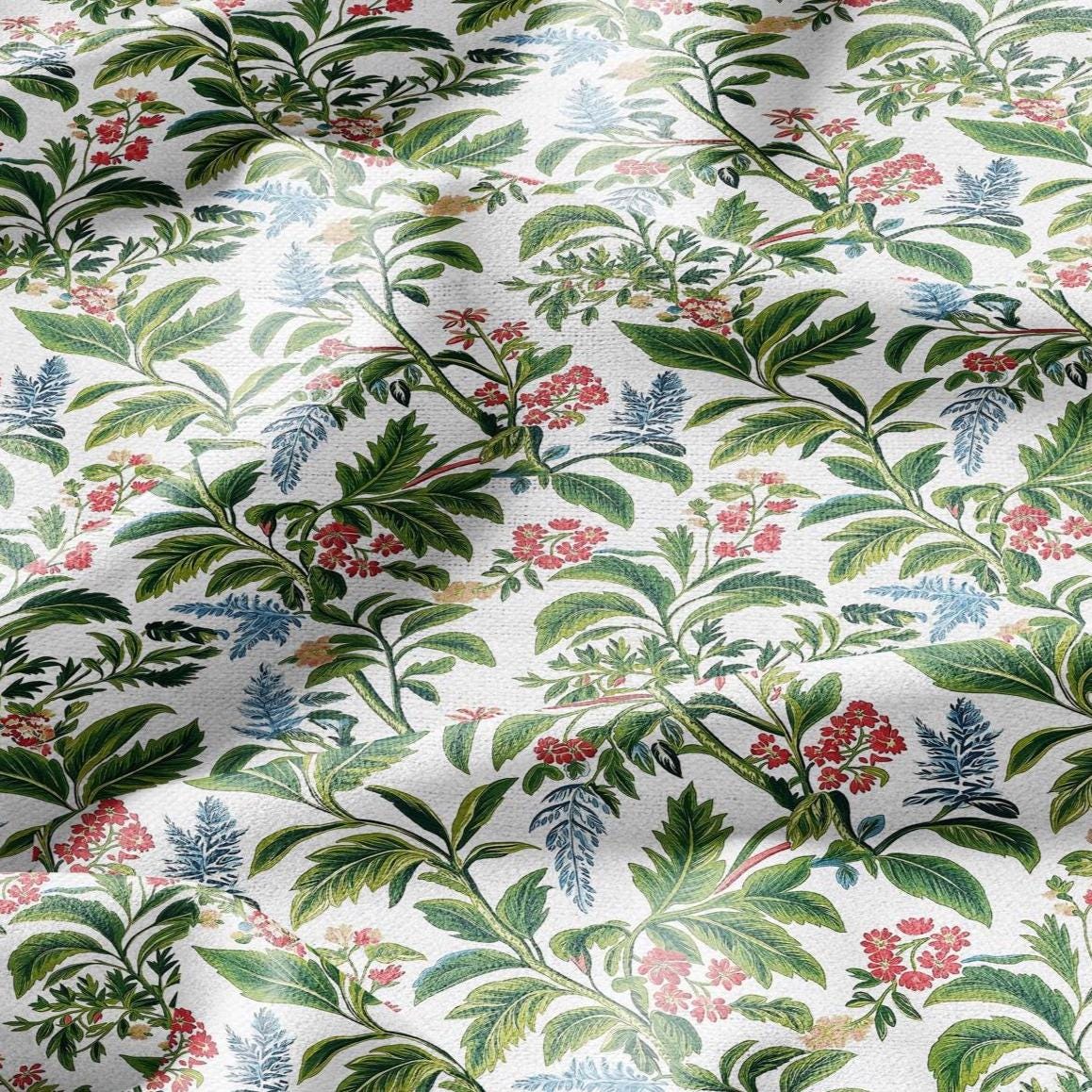 100% LINEN Fabric tropical flower print linen - floral fabric for upholstery home decor dress making 2354