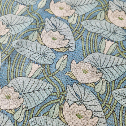 100% linen Vintage Waterlily fabric for Curtain Upholstery Cushion - green floral print fabric for dress making sewing