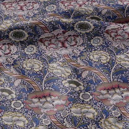William Morris Wandle navy blue print on 100% LINEN - Victorian Art crafts linen Fabric - botanical Historical upholstery home textile