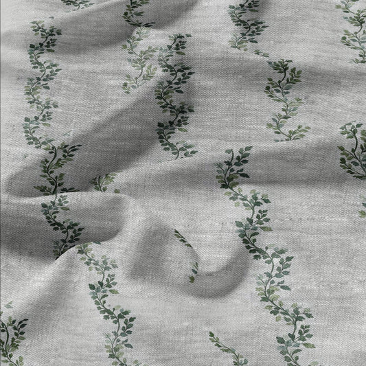 100% LINEN Fabric greenery  stripe print - oatmeal neutral fabric with green print - linen fabric upholstery home decor dressmaking 2709