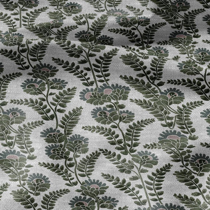 100% LINEN Fabric block print Green leaves flower - oatmeal linen fabric with floral print - heavy for upholstery home decor clothing 3110