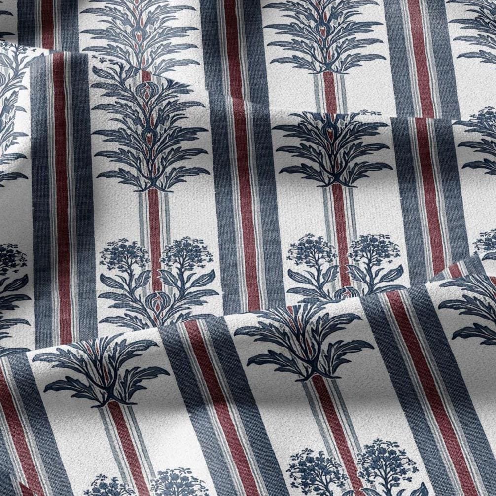 100% linen fabric green blue red tribal floral stripe print - Vintage abstract modern geometric 3404