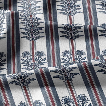 100% linen fabric green blue red tribal floral stripe print - Vintage abstract modern geometric 3404