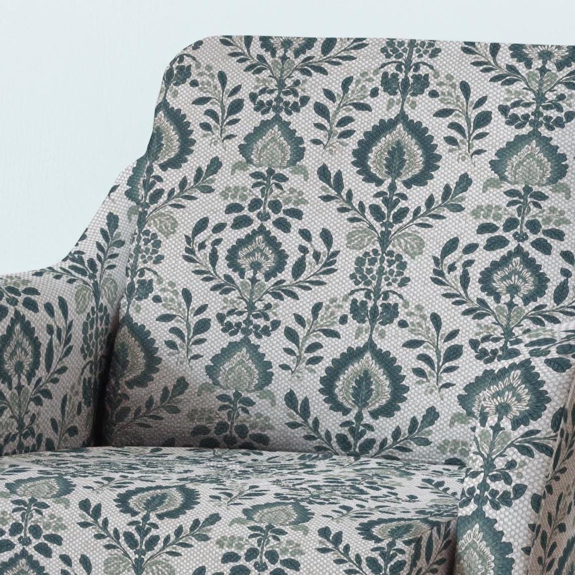 100% LINEN Fabric UPHOLSTERY 12oz - green gray block print on oatmeal linen - Modern vintage Victorian  upholstery 2045
