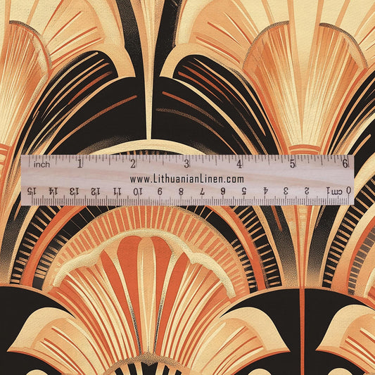 100% LINEN Fabric Art deco floral - orange brown botanical  for upholstery dressmaking curtains home textile Art Nouveau 2141