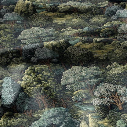 100% linen fabric Verdure tapestry print - Vintage green tree forest botanical  - Historical chinoiserie topiary 3348