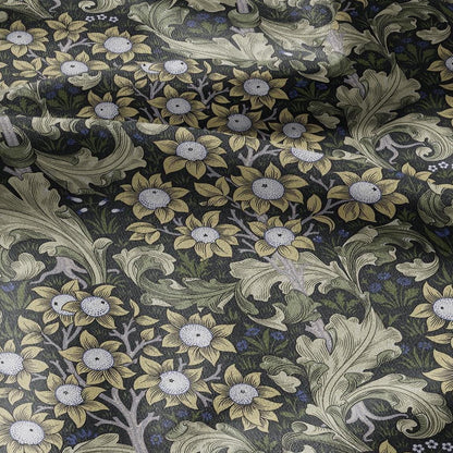 William Morris Orchard green print 100% LINEN Fabric - British linen floral upholstery home textile Victorian Orange garden 3222