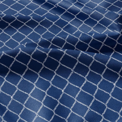 100% LINEN Fabric Herritage trellis print - Grandmillennial Modern vintage blue - upholstery curtains dress making 2951