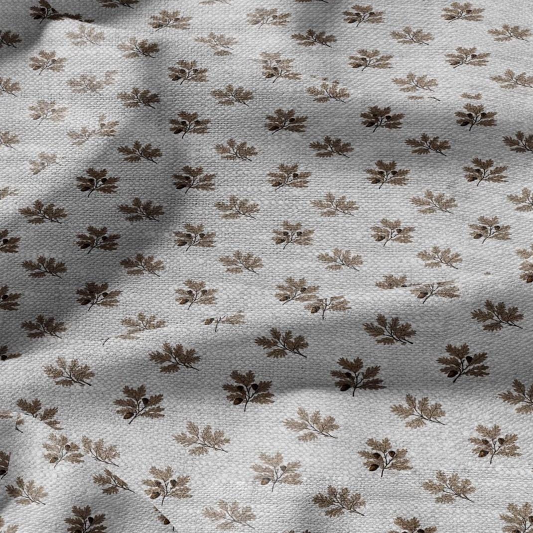 100% LINEN Fabric print Oak leaves - oatmeal linen fabric with floral print - heavy for upholstery home decor clothing 3113