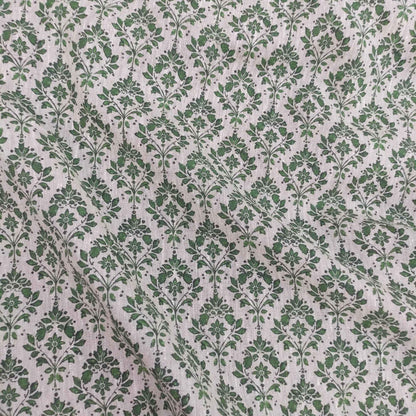 100% LINEN Fabric french green block print on oatmeal natur linen, upholstery linen fabric for home decor 340
