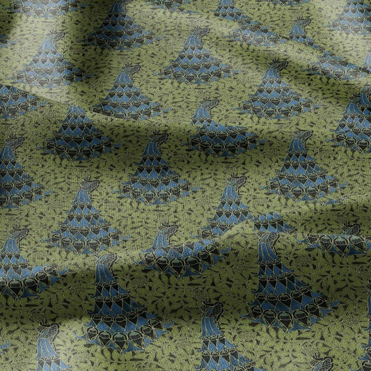 100% linen Vintage Peacock fabric for Curtain Upholstery Cushion - green blue print fabric for dress making sewing