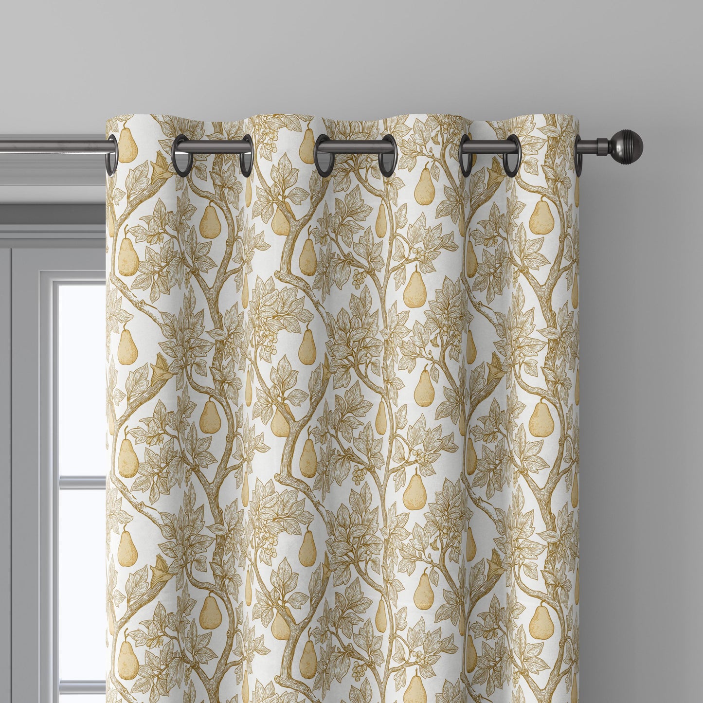 100% linen fabric Yellow pear tree print - Vintage fruits botanical - modern vintage 3398