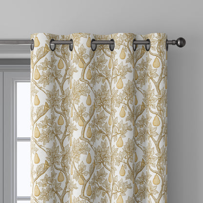 100% linen fabric Yellow pear tree print - Vintage fruits botanical - modern vintage 3398
