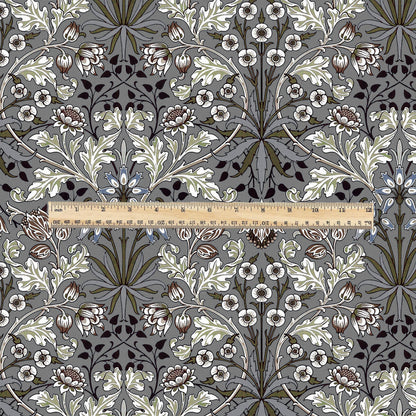 100% LINEN Fabric William Morris hyacinth grey print - Modern vintage botanical - Victorian Art Craft gray 3151