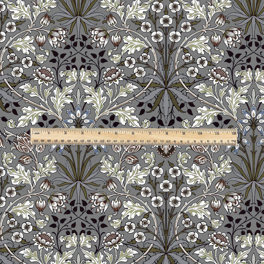 100% LINEN Fabric William Morris hyacinth grey print - Modern vintage botanical - Victorian Art Craft gray 3151