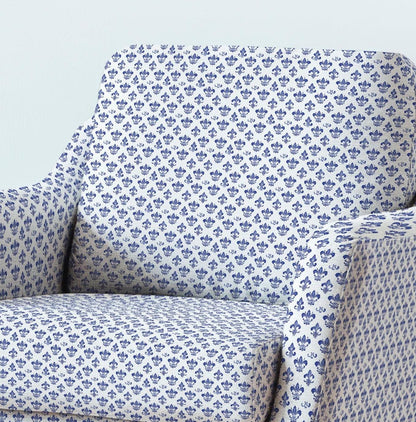 100% LINEN Fabric UPHOLSTERY 12oz - Fleur de lis print on linen - blue Grandmillenial - floral upholstery 360