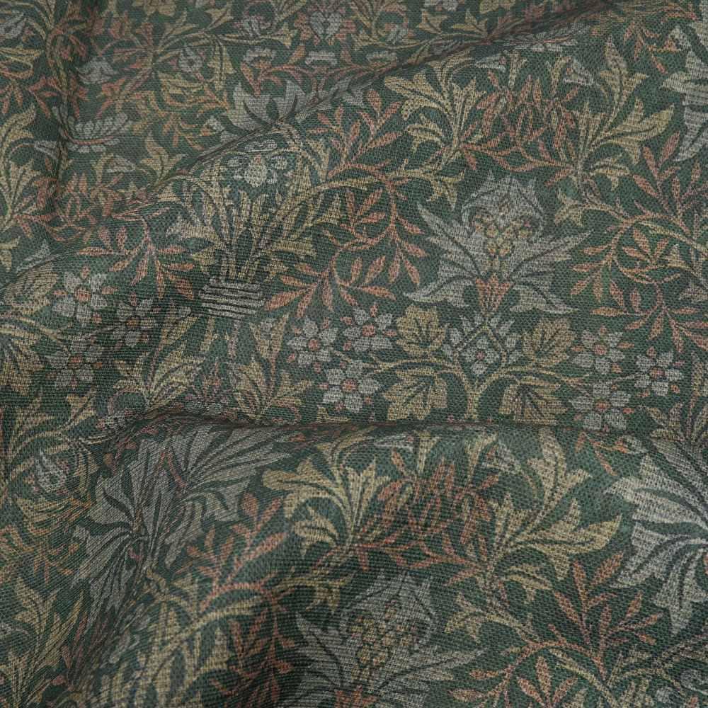 William Morris Green tapestry print Flower garden 100% LINEN fabric - Victorian Art and crafts Linen fabric botanical Historical 2110