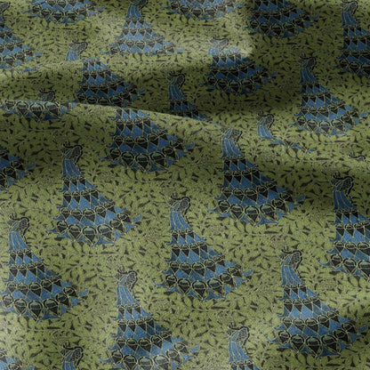 100% linen Vintage Peacock fabric for Curtain Upholstery Cushion - green blue print fabric for dress making sewing