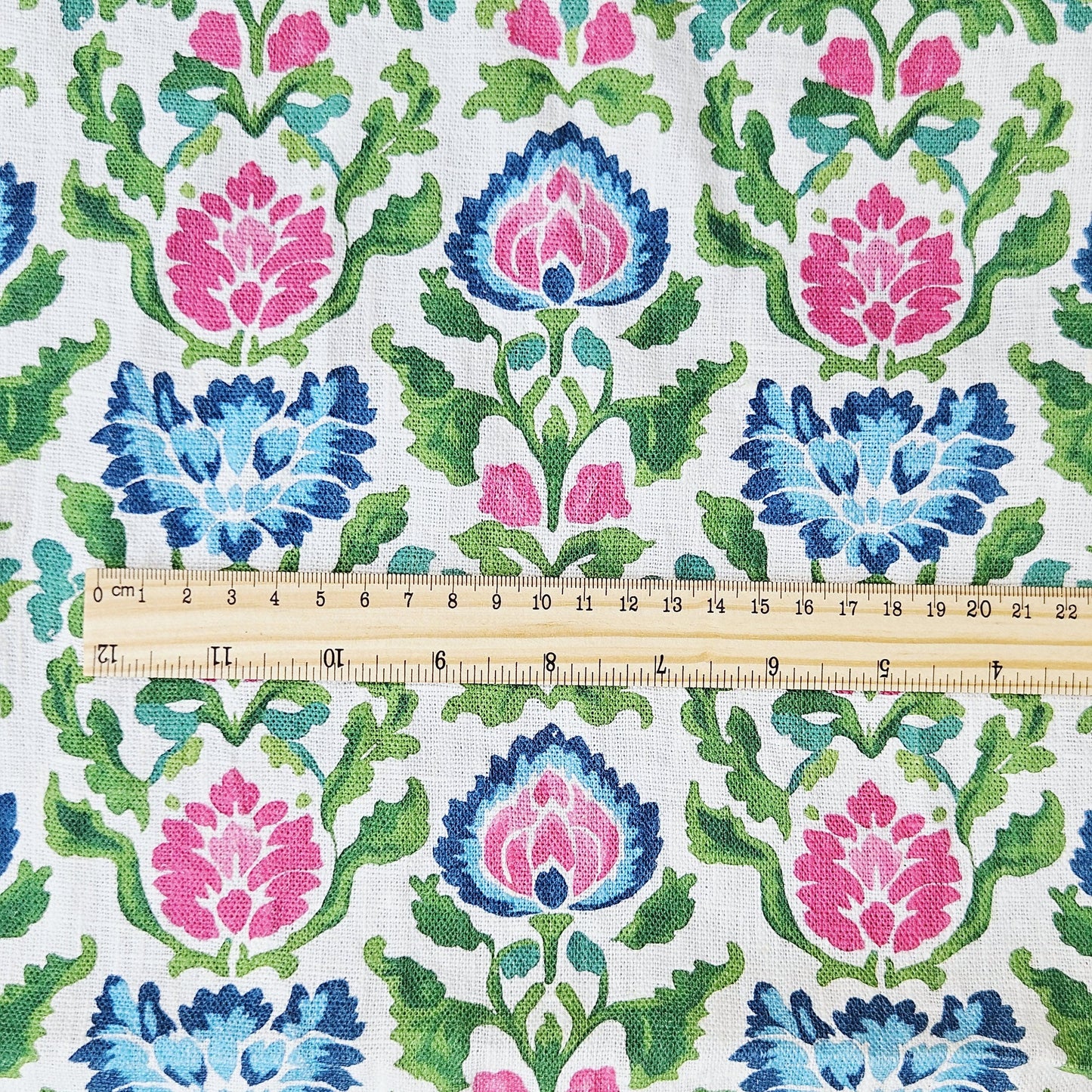 100% LINEN Fabric floral print on linen - Bright Botanical fabric large flowers pink blue green for upholstery curtains home textile 2646B