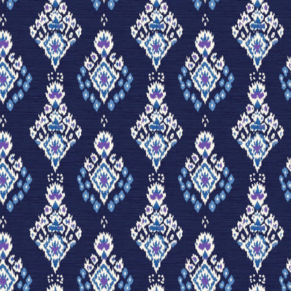 100% LINEN Fabric Ikat navy blue print - Modern vintage floral for upholstery dressmaking curtains home textile 2977