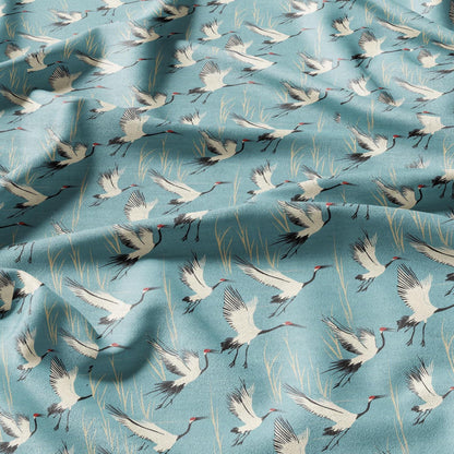 100% LINEN Fabric Cranes print - animal linen fabric with bird print for upholstery home decor curtains pillowcases dress making