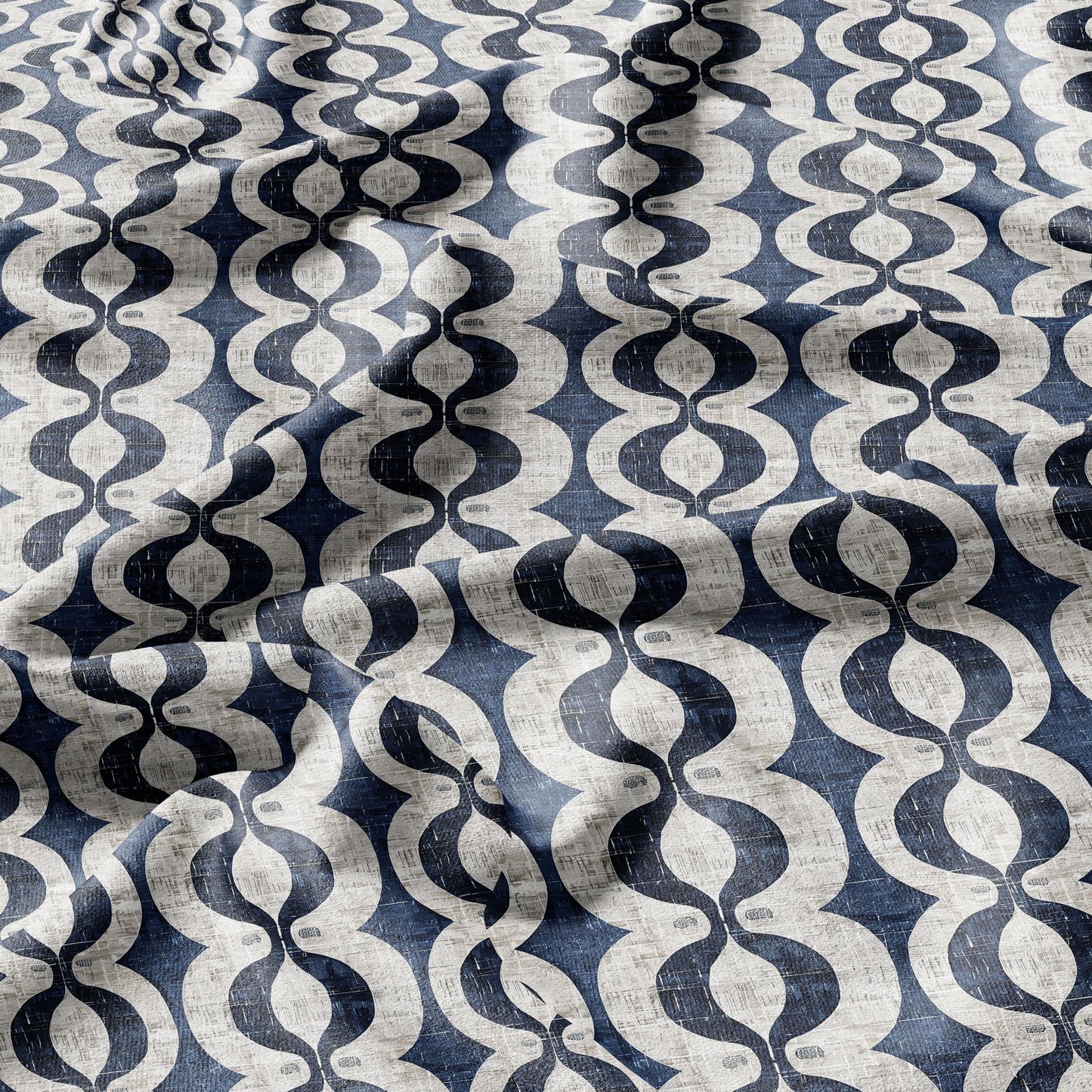 100% LINEN Fabric stripe squirl print linen - blue linen botanical fabric for upholstery home decor dress making