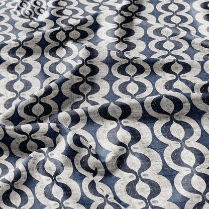 100% LINEN Fabric stripe squirl print linen - blue linen botanical fabric for upholstery home decor dress making