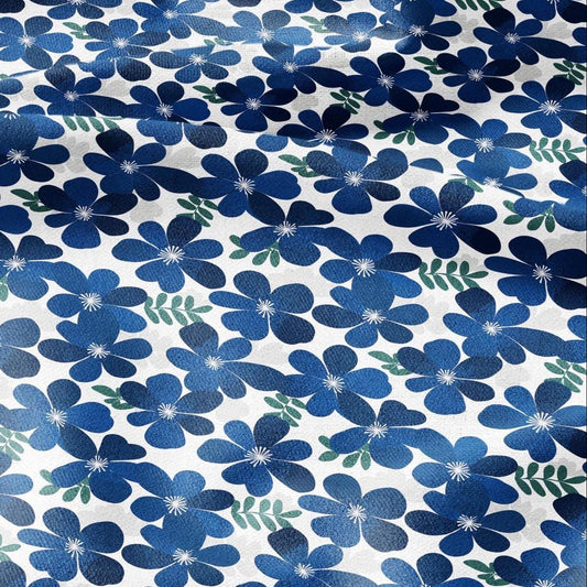 100% LINEN Fabric finnish Hepatica blue green floral print - modern vintage Cornflower fabric for upholstery or home decor 2943