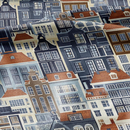 100% LINEN Fabric Amsterdam houses Holand scenery - linen fabric for upholstery home decor tablecloth curtains dress making