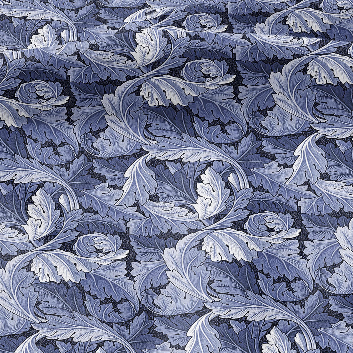 William Morris Acanthus blue print on 100% LINEN - Victorian Art crafts linen Fabric - botanical Historical upholstery home textile 3635