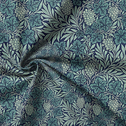 100% LINEN Fabric wine grapes from William Morris, Victorian fabric with blue floral print for upholstery home decor in Linen