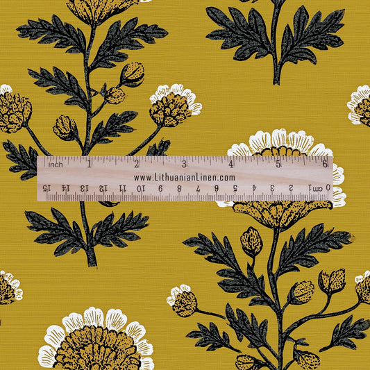 100% LINEN Fabric floral block print - modern vintage floral linen fabric for upholstery or home decor 2802