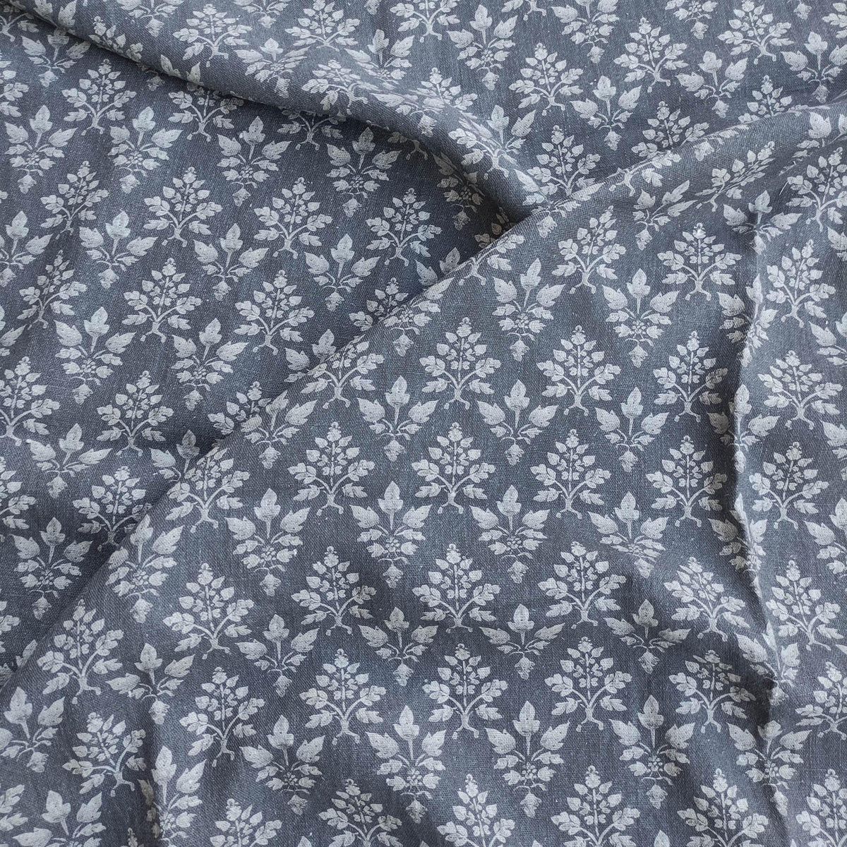 100% LINEN Fabric Tosca gray print - botanical block print upholstery curtains dress making 2074