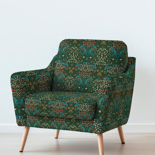 100% LINEN Fabric UPHOLSTERY 12oz - William Morris Blackthorn green print on linen - Modern vintage Victorian historical pattern 2107