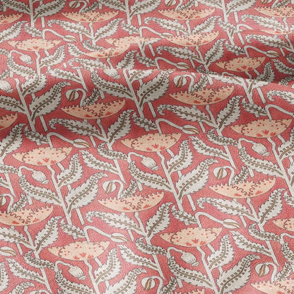 100% linen Art Nouveau Print fabric for Curtain Upholstery Cushion - Floral fabric red POPPY - fabric material for dress making sewing