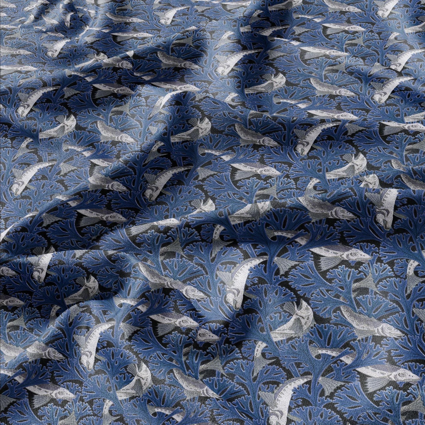 100% linen Vintage Fish fabric for Curtain Upholstery Cushion - block print fabric for dress making sewing