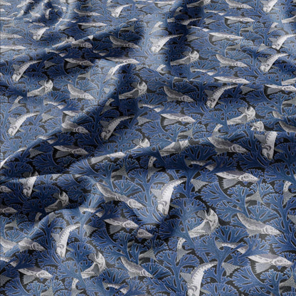 100% linen Vintage Fish fabric for Curtain Upholstery Cushion - block print fabric for dress making sewing