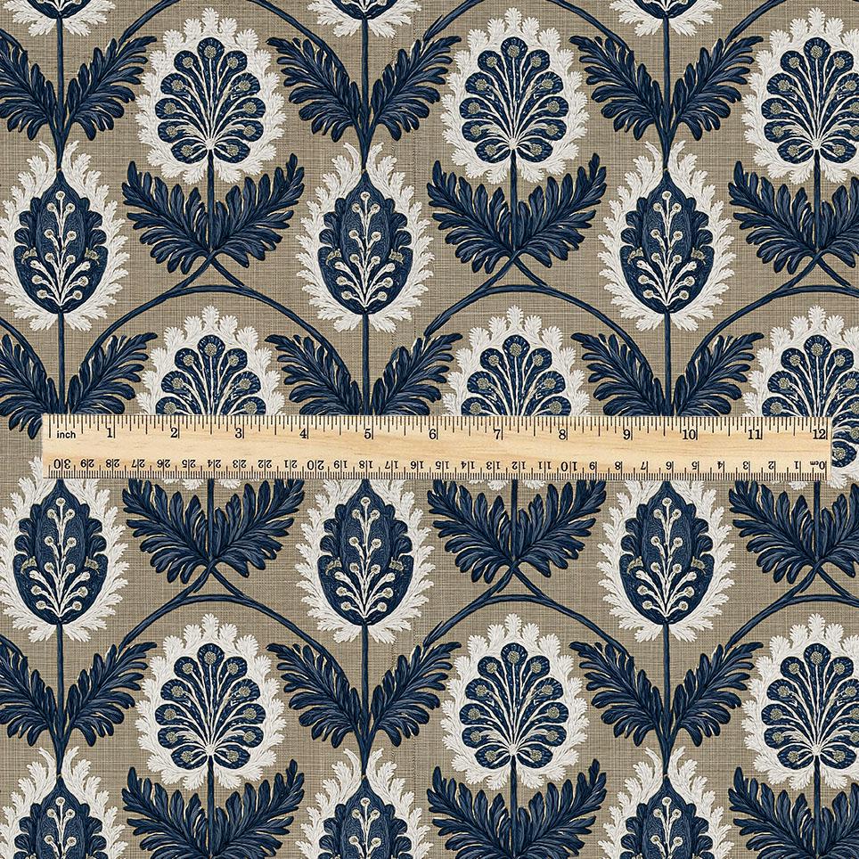 100% LINEN Fabric floral  print - Vintage botanical - Victorian Art Craft brown 3443