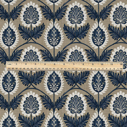 100% LINEN Fabric floral  print - Vintage botanical - Victorian Art Craft brown 3443
