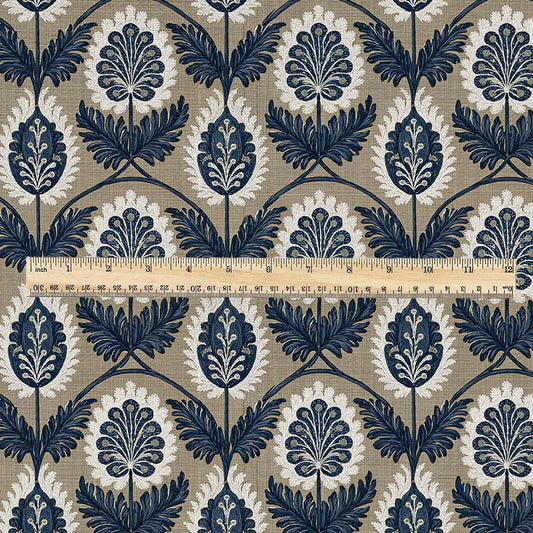 100% LINEN Fabric floral  print - Vintage botanical - Victorian Art Craft brown 3443
